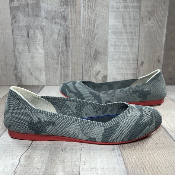 Rothy's The Flat Camo Women's Slip On Ballet Flat Shoes Red Sole Gray Size 6.5 - Picture 2 of 12